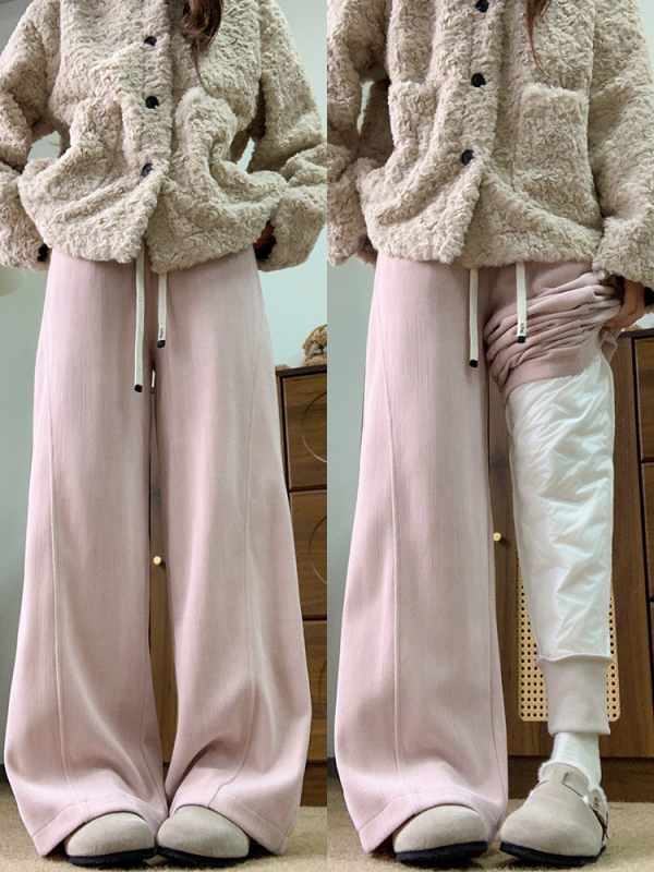 Női széles nadrág pehelytöltettel, poliészter 95%+, fehér kacsa toll töltet, magas derék, 2025 ősz, japán-koreai lazább stílus