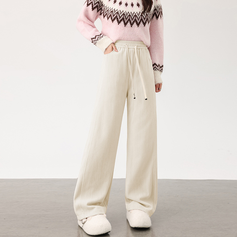 Női széles nadrág pehelytöltettel, poliészter 95%+, fehér kacsa toll töltet, magas derék, 2025 ősz, japán-koreai lazább stílus