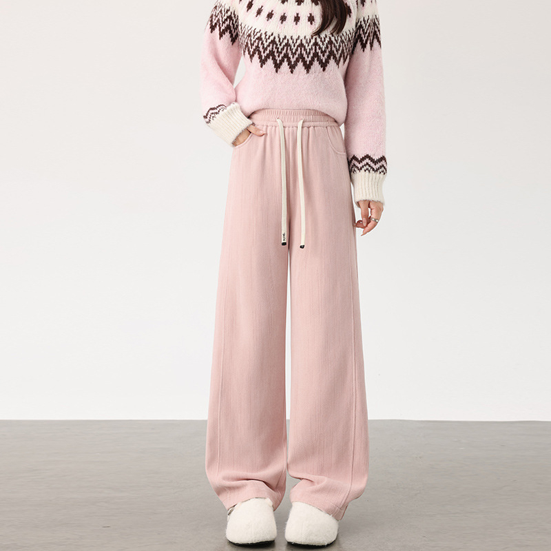 Női széles nadrág pehelytöltettel, poliészter 95%+, fehér kacsa toll töltet, magas derék, 2025 ősz, japán-koreai lazább stílus