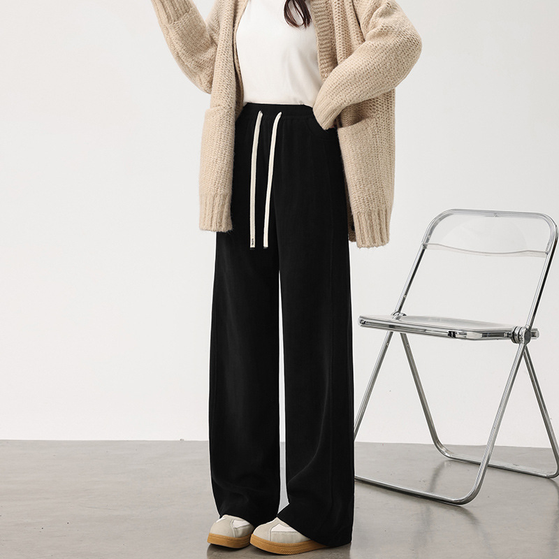 Női széles nadrág pehelytöltettel, poliészter 95%+, fehér kacsa toll töltet, magas derék, 2025 ősz, japán-koreai lazább stílus