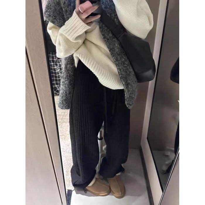 Дамски памучни панталони, 3D пояс, средна талия, прав силует, зима 2025