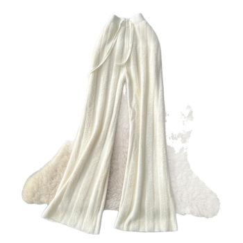 Pleteno široke hlače za žene (elastičan pojas, naborana tekstura, mikroelastičnost)