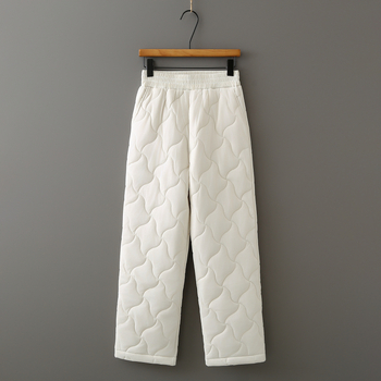 Дамски панталони с висока талия, подплатени памук-найлонова материя, свободен прав силует, за възрастни жени, есен 2025