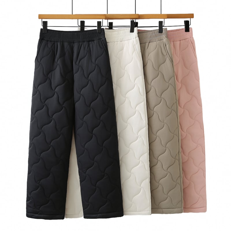 Дамски панталони с висока талия, подплатени памук-найлонова материя, свободен прав силует, за възрастни жени, есен 2025