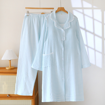 Māmiņu barošanas naktsveļas komplekts — divi gabali, ar krūšu spilventiņu, kokvilnas mušelīna audums, garas piedurknes, viegls ziemai un pavasaram