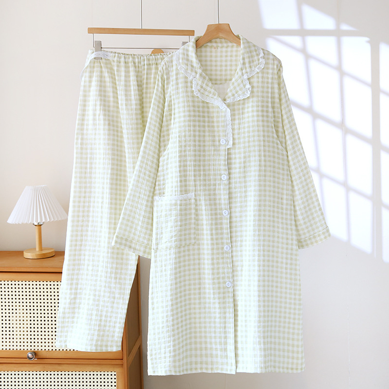 Māmiņu barošanas naktsveļas komplekts — divi gabali, ar krūšu spilventiņu, kokvilnas mušelīna audums, garas piedurknes, viegls ziemai un pavasaram