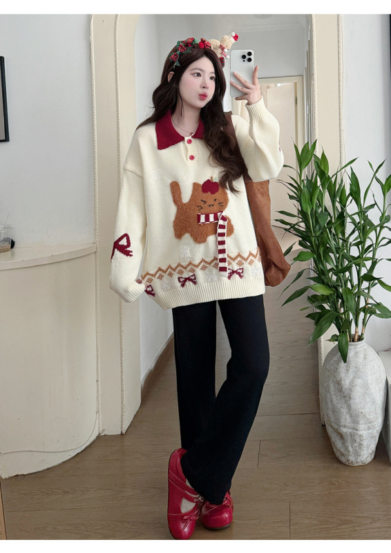 Dvije komadni set: pulover s dugim rukavima s anime printom i široke hlače, akril 70–80% + spandeks <30%, zima 2025, japansko-korejski ležerni stil, bez glačanja, turn-down ovratnik