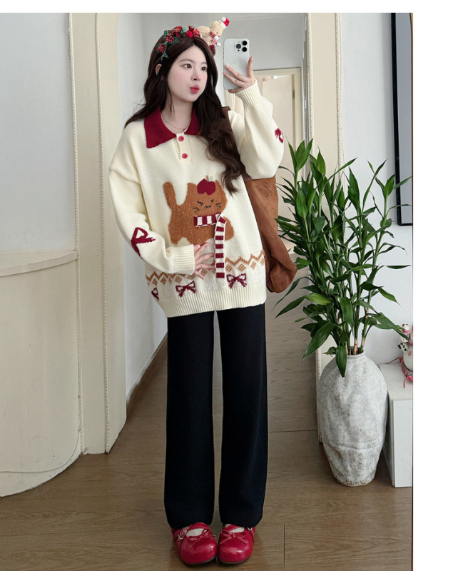 Dvije komadni set: pulover s dugim rukavima s anime printom i široke hlače, akril 70–80% + spandeks <30%, zima 2025, japansko-korejski ležerni stil, bez glačanja, turn-down ovratnik