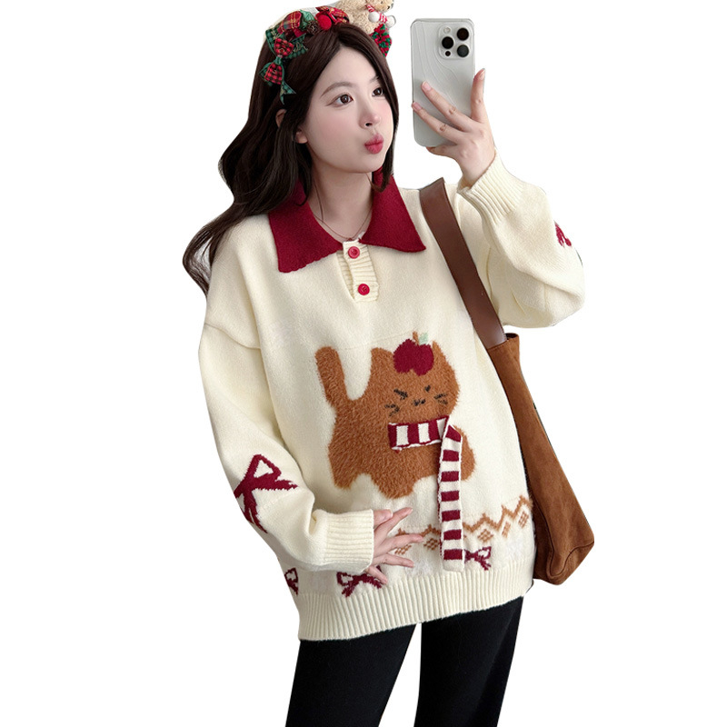 Dvije komadni set: pulover s dugim rukavima s anime printom i široke hlače, akril 70–80% + spandeks <30%, zima 2025, japansko-korejski ležerni stil, bez glačanja, turn-down ovratnik