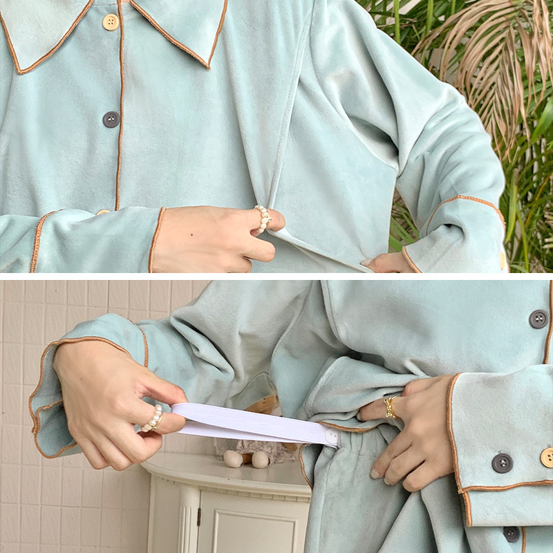 Pēcdzemdību barošanas pidžama komplekts ar barošanas atvērumu, garām piedurknēm un biksēm, Island velvet audums (80–90% elastāns; Island silk <30%), rudens 2023.