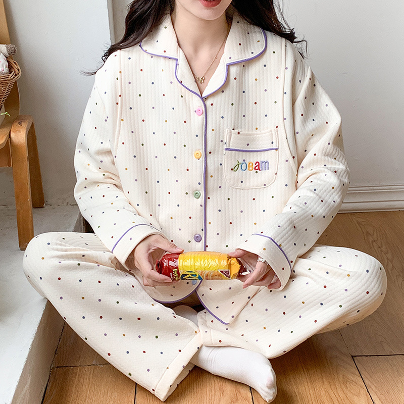 Grūtnieču un zīdīšanas pidžamu komplekts rudens–ziema, Jacquard Air Cotton sendvičs, 251–300 g/m², garas piedurknes, bikses, 100% poliesters