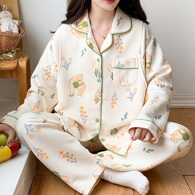 Grūtnieču un zīdīšanas pidžamu komplekts rudens–ziema, Jacquard Air Cotton sendvičs, 251–300 g/m², garas piedurknes, bikses, 100% poliesters