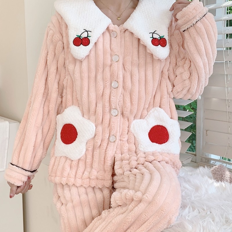 Laktācijas pidžama komplekts - korāla flīss, poliesters, garas piedurknes, zīdīšanas atvērums, bikses komplekts