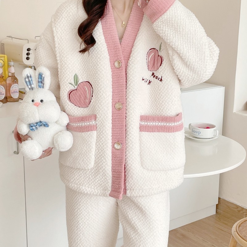 Laktācijas pidžama komplekts - korāla flīss, poliesters, garas piedurknes, zīdīšanas atvērums, bikses komplekts