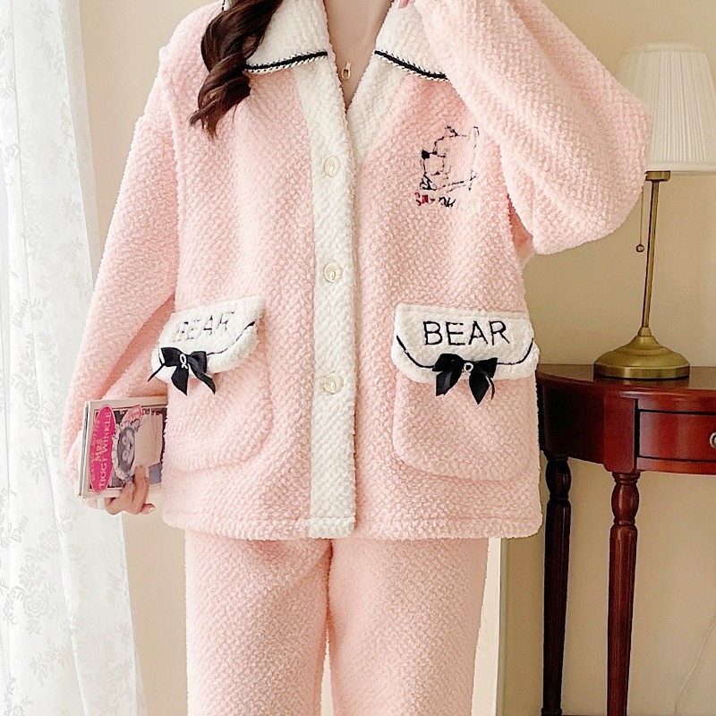 Laktācijas pidžama komplekts - korāla flīss, poliesters, garas piedurknes, zīdīšanas atvērums, bikses komplekts