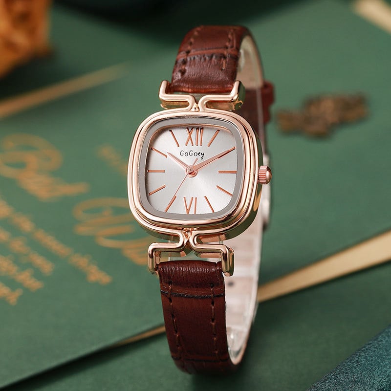 Ženski kvarcni sat s kvadratnim cifernikom, kućište od legure, remen od imitacijske kože, spiralna korona