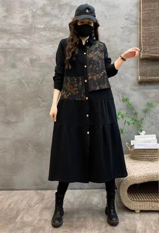 Ženska pamukasta jakna s urbanim printom, srednje debljine, srednje duljine, ležerni kroj, ovratnik s reverom