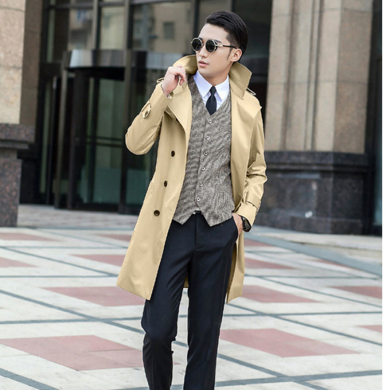 Мъжка ветровка в корейски стил, средна дължина, цип, стойка яка, тесен силует