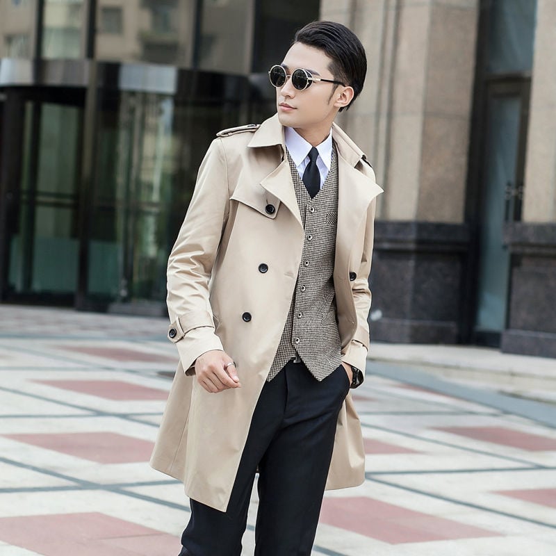 Мъжка ветровка в корейски стил, средна дължина, цип, стойка яка, тесен силует