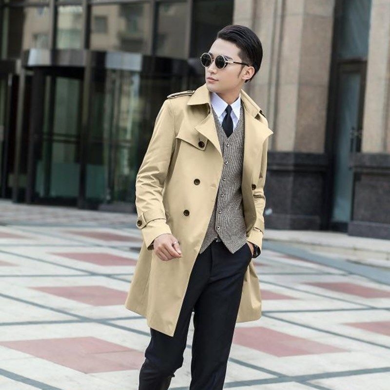 Мъжка ветровка в корейски стил, средна дължина, цип, стойка яка, тесен силует