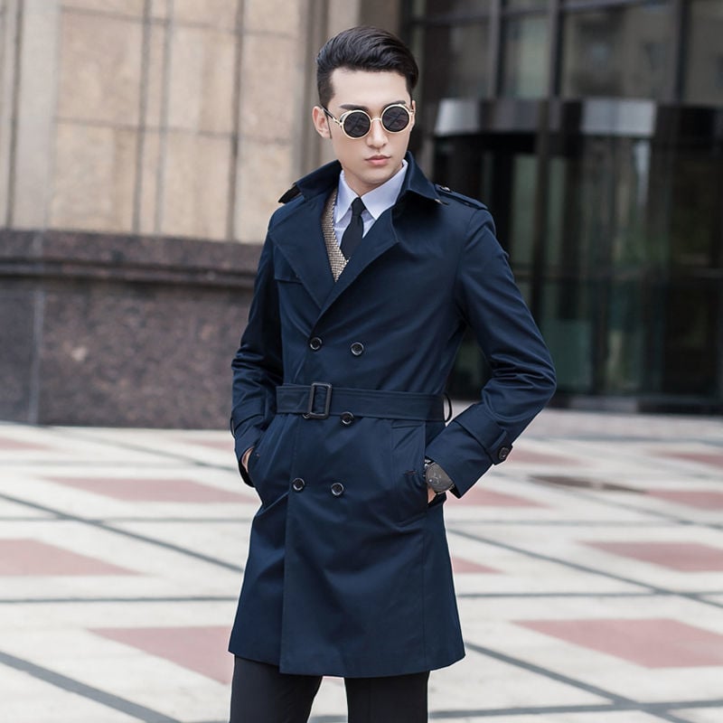 Мъжка ветровка в корейски стил, средна дължина, цип, стойка яка, тесен силует