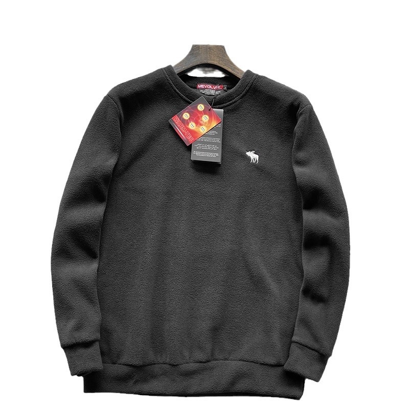 Muški fleece pulover s izvezom jelena, debeo flis, poliester 96%+, okrugli izrez