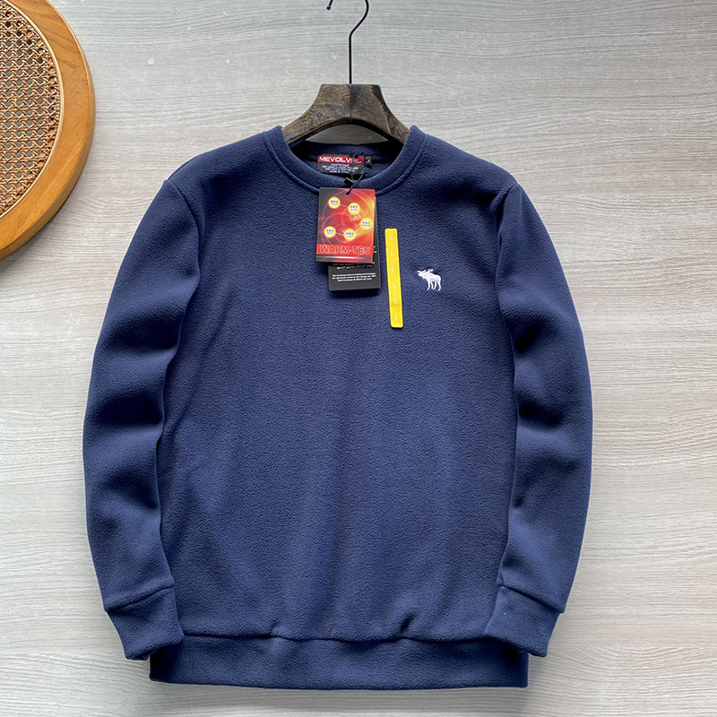 Muški fleece pulover s izvezom jelena, debeo flis, poliester 96%+, okrugli izrez