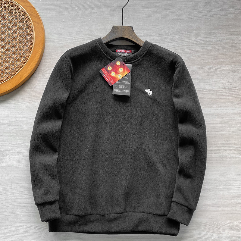 Muški fleece pulover s izvezom jelena, debeo flis, poliester 96%+, okrugli izrez