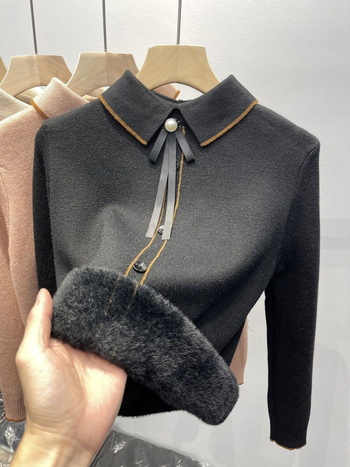 Ženski džemper s flisom, djevojački ovratnik, kapuljača, debeo materijal, dugi rukavi