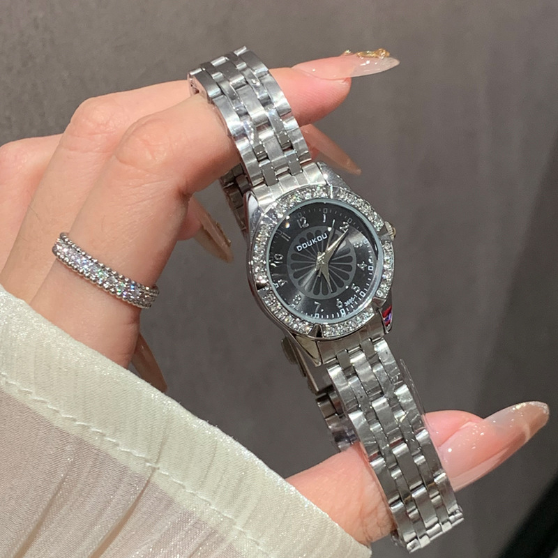 Ženski kvarcni sat s diamantnim ukrasima, kućište i narukvica od legure, debljina 7 mm, analogni prikaz