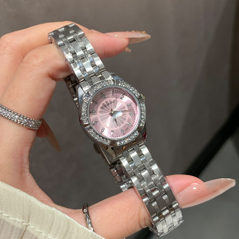 Ženski kvarcni sat s diamantnim ukrasima, kućište i narukvica od legure, debljina 7 mm, analogni prikaz