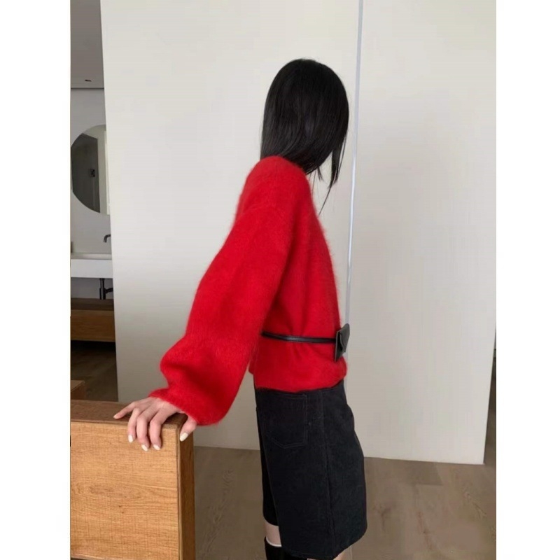 Pleten pulover od kuniće dlake s akrilom, debeo, s kapuljom, okrugli izrez, jesen 2025