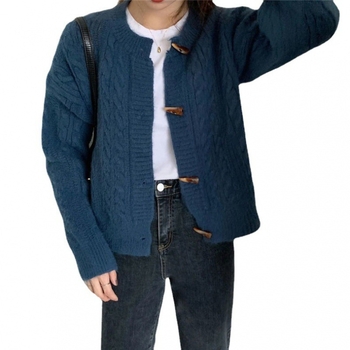 Cardigan džemper, japansko-korejski ležerni stil, okrugli izrez, dugi rukavi, labav kroj, akrilna vlakna s imitacijom ovčje vune