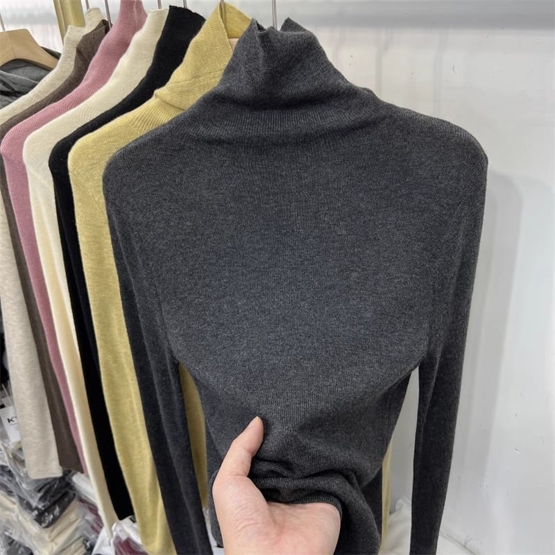 Pleteni pulover od vune i poliestera – jednofarben uzorak, uski kroj, dugi rukavi