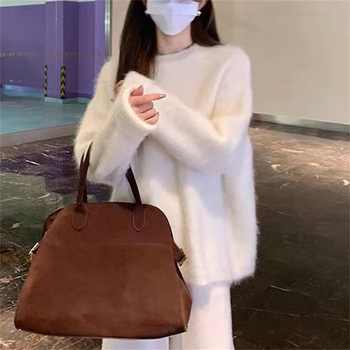 Ženski pulover u korejskom stilu Mink Velvet, s okruglim izrezom, srednja duljina, slobodan kroj, pleteni materijal od poliestera i elastana