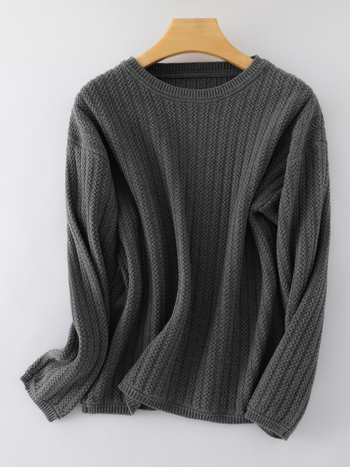 Džemper od teškog žakarda pamuka, okrugli izrez, dugi rukavi, udoban slobodan kroj