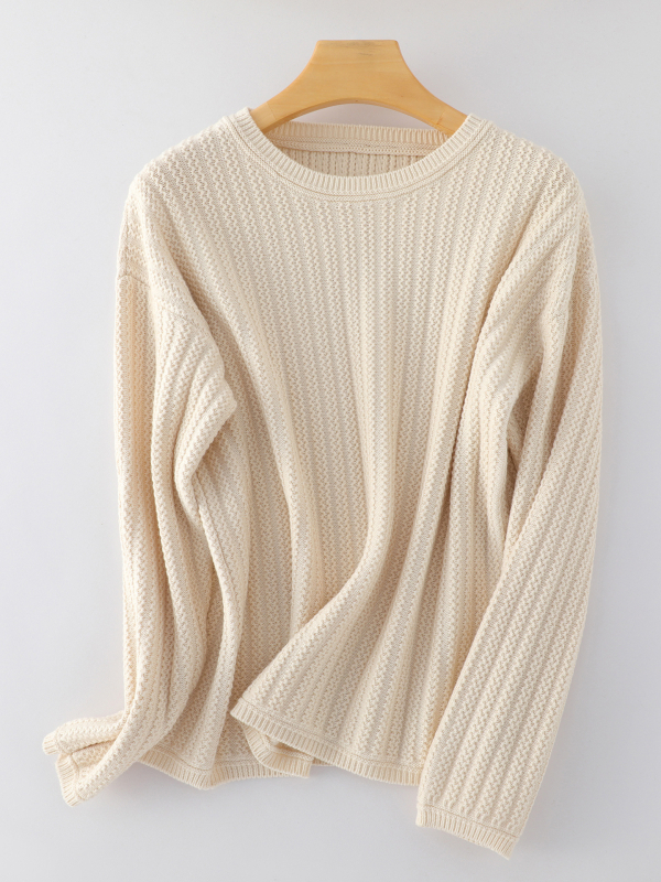 Džemper od teškog žakarda pamuka, okrugli izrez, dugi rukavi, udoban slobodan kroj