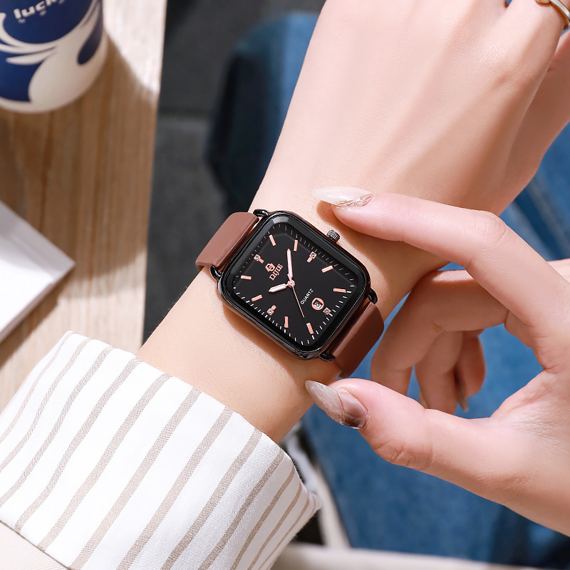 Sat s kalendarom i svijetlećim brojevima, kvarcni mehanizam, pravokutni dizajn, silikonska narukvica, vodootpornost 30 m