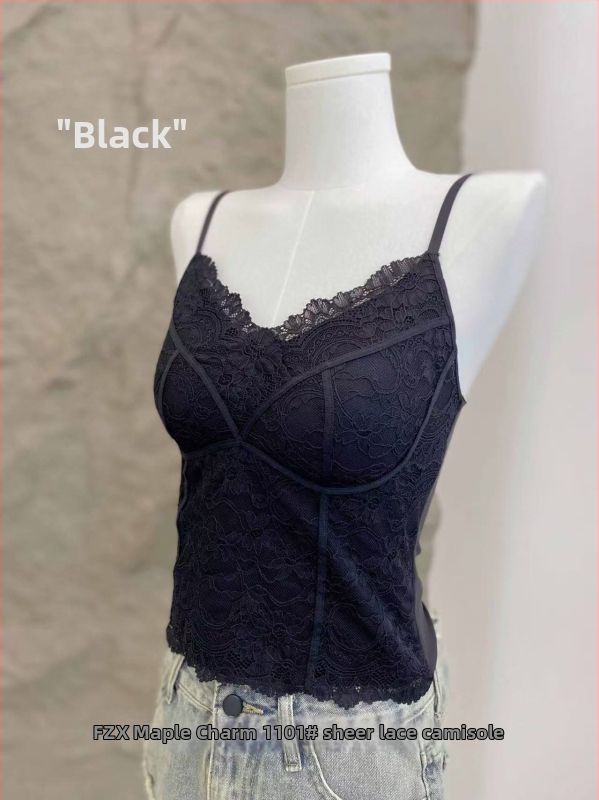 Medvilninė camišolė su nėrinių ir žuvies kaulo linija, liemens siaurinimas, be siūlių dizainas, įmontuoti puodeliai, V kaklo iškirptė, petnešėlės