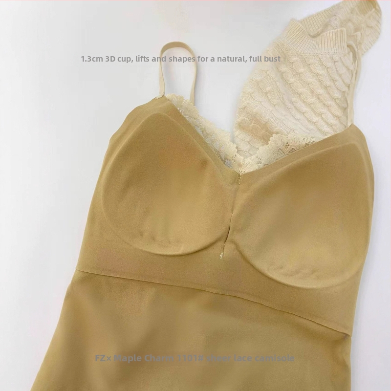 Medvilninė camišolė su nėrinių ir žuvies kaulo linija, liemens siaurinimas, be siūlių dizainas, įmontuoti puodeliai, V kaklo iškirptė, petnešėlės