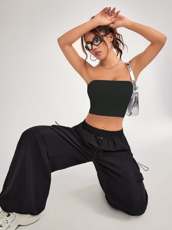 Slim-fit без презрамки спортен сутиен за йога и бягане — влагоотводящ найлон-спандекс (90/10), къс стил