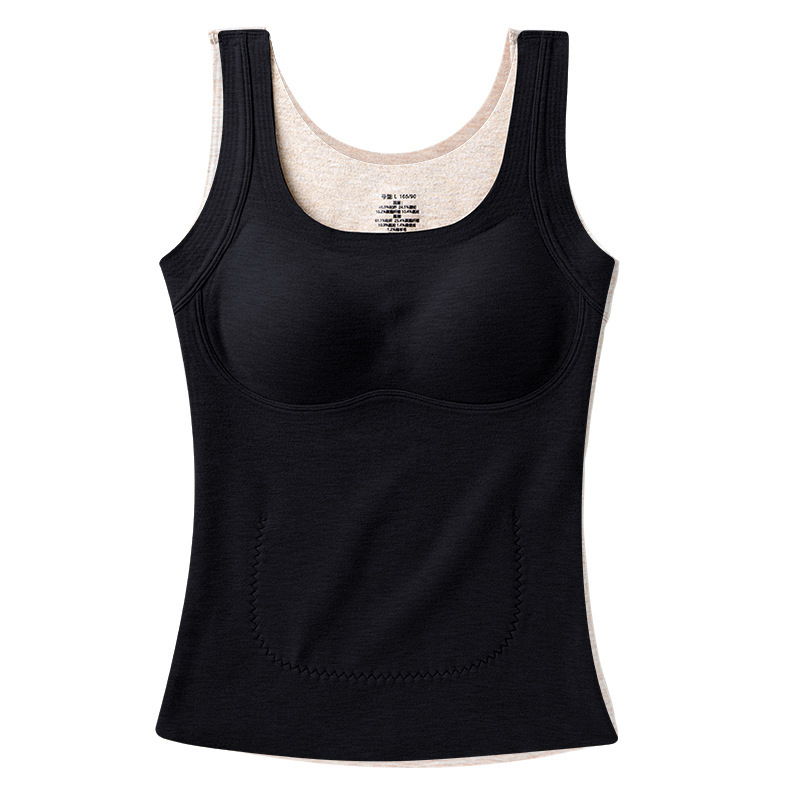 Top termic pentru femei cupe integrate, dublu strat din viscose, catifea la margine, decolteu drept