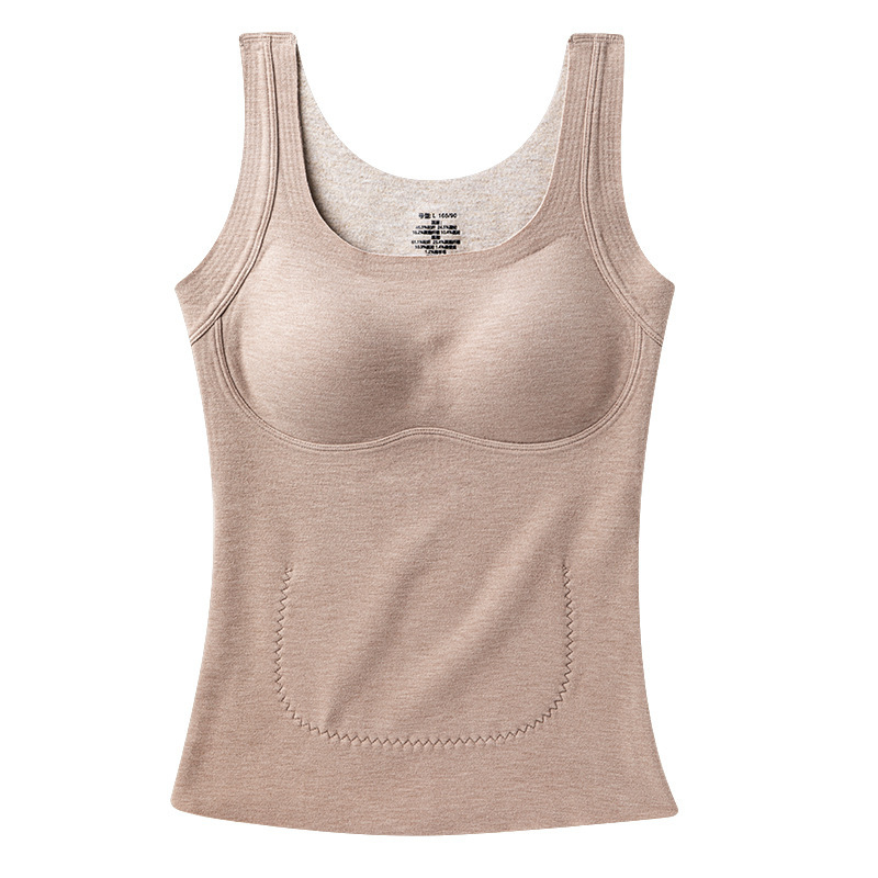 Top termic pentru femei cupe integrate, dublu strat din viscose, catifea la margine, decolteu drept