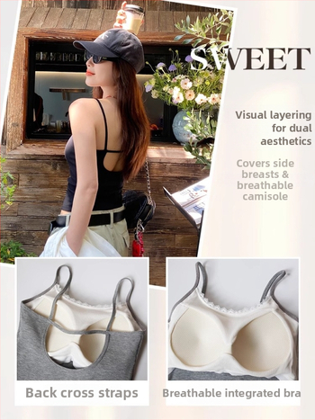 Moterų camisole viršus, sling stilius, korėjietiškas laisvalaikis, siauras kirpimas, labai trumpas ilgis, vasara 2025, medvilnė 50–70%