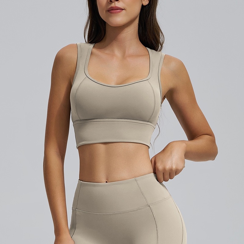 Sutien sport de yoga fără spate, cupe fixe integrate, susținere înaltă, Push-Up rezistent la șocuri, bretele late, material respirabil din Spandex