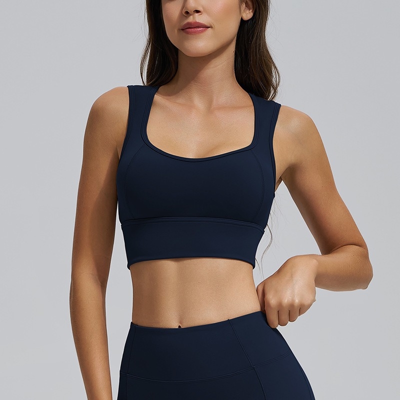 Sutien sport de yoga fără spate, cupe fixe integrate, susținere înaltă, Push-Up rezistent la șocuri, bretele late, material respirabil din Spandex