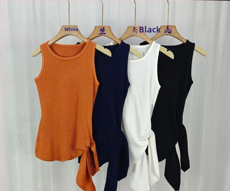 Moterų megztinis be rankovių su šonine juosta, Korėjietiškas dizainas, siauras kirpimas, trumpas ilgis, poliesteris (50–70%)