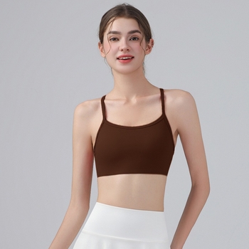 Top yoga cu bureți pentru sân, Aerobic, respirabil, 80% nylon, 20% spandex, croială slim