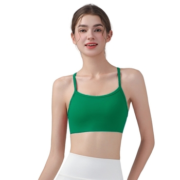 Top yoga cu bureți pentru sân, Aerobic, respirabil, 80% nylon, 20% spandex, croială slim