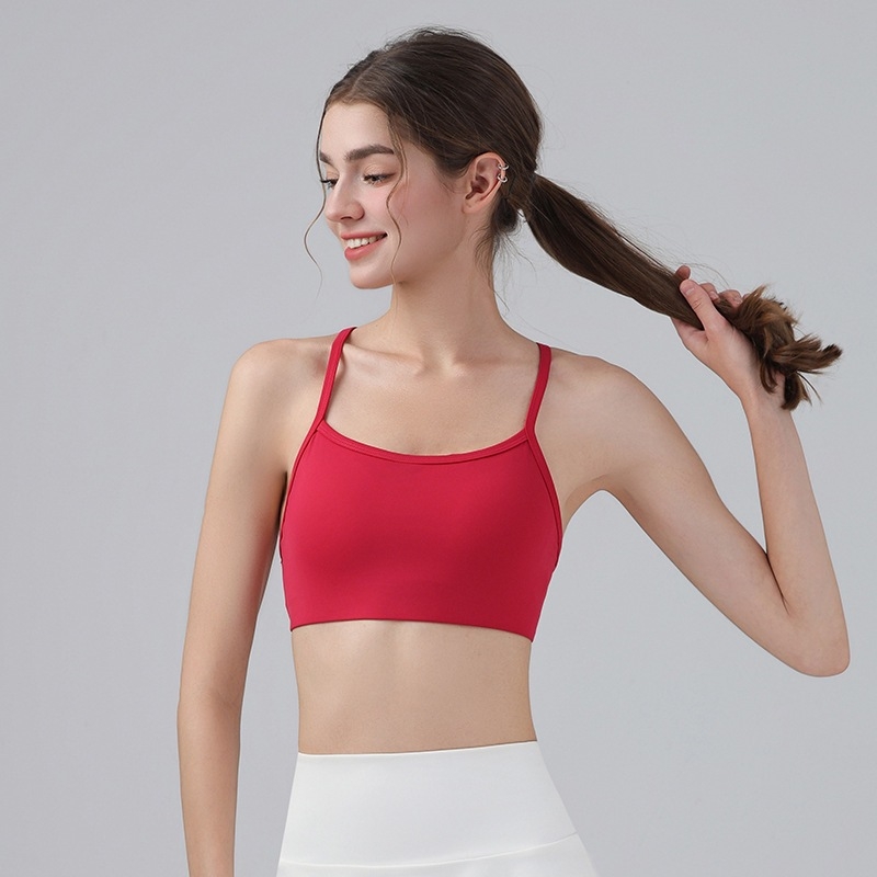 Top yoga cu bureți pentru sân, Aerobic, respirabil, 80% nylon, 20% spandex, croială slim